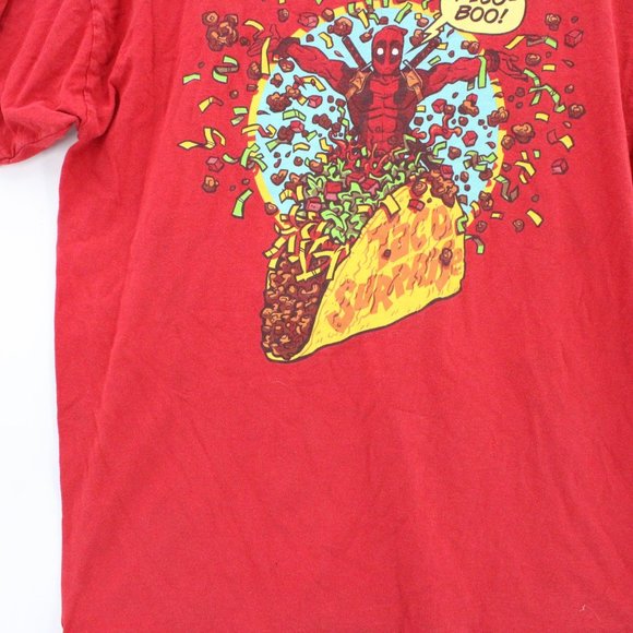 Marvel X Dead Pool Shirt Mens Red Short Sleeve "Taco Surprise" Graphic Logo Sz L - Picture 5 of 8